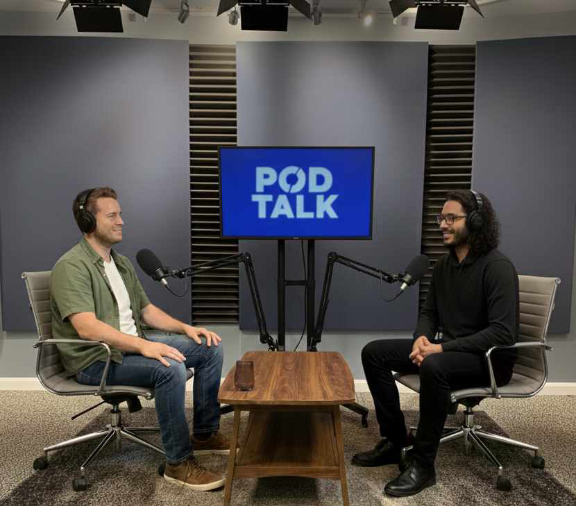 2 person podcast in studio